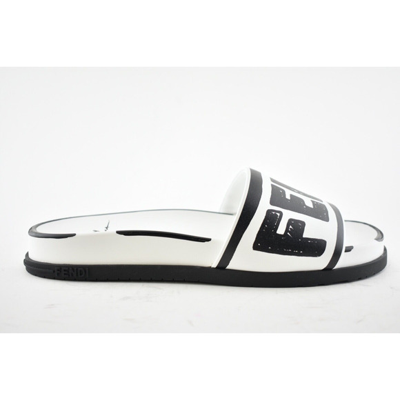 Fendi Joshua Vides White Black Leather Logo Mule Slide Flat Flip Flop Sandal 40 - Picture 2 of 12